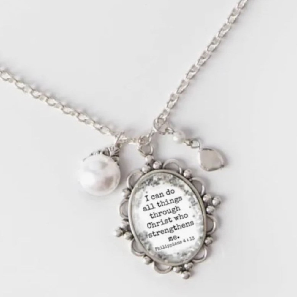 Plunder Design Neclace  All Things Through Christ Statement Pendant